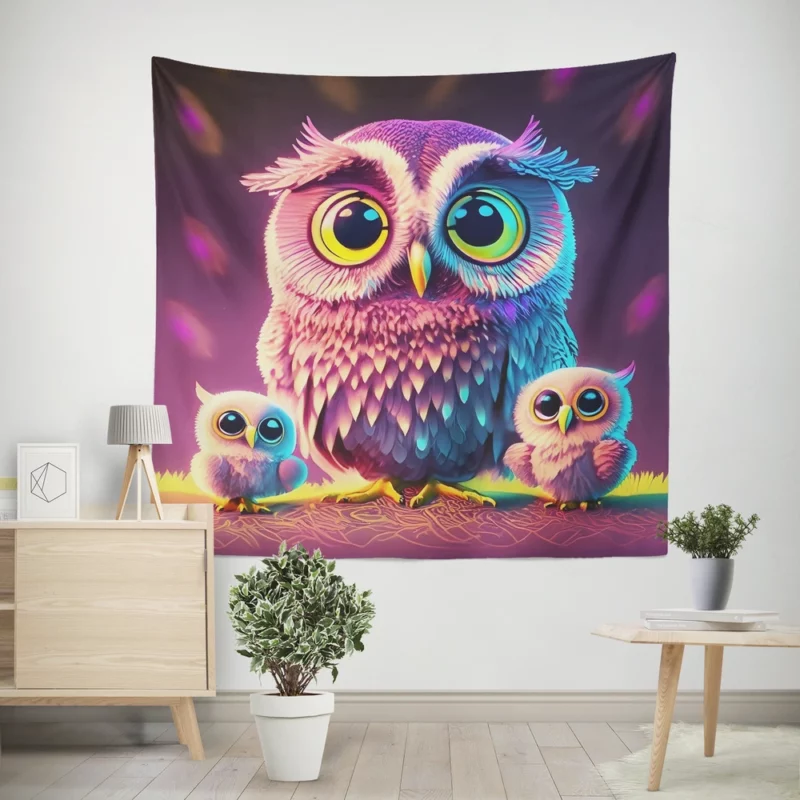 Cute Owl Created by AI Wall Tapestry