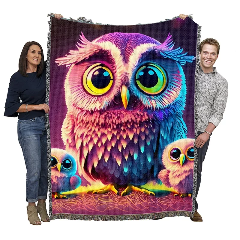 Cute Owl Created by AI Woven Blanket