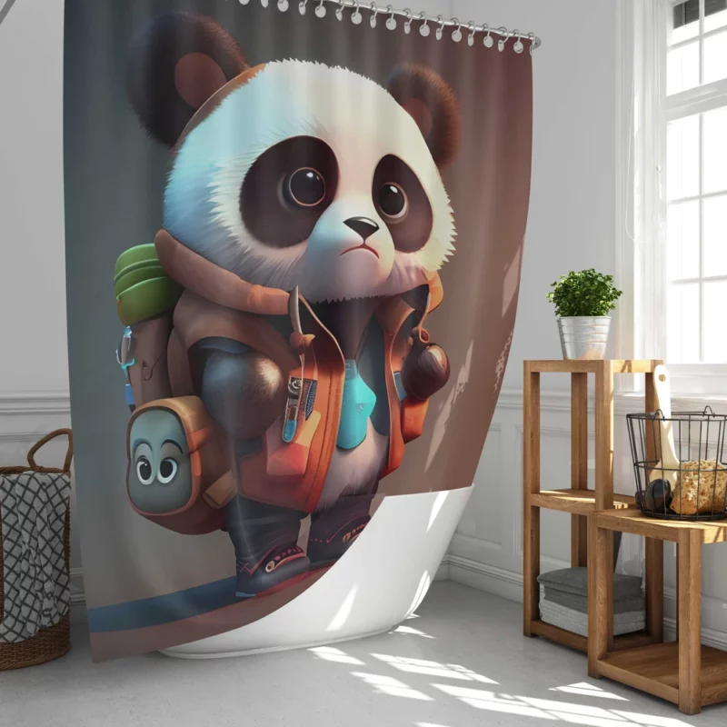 Cute Panda With Backpack Shower Curtain