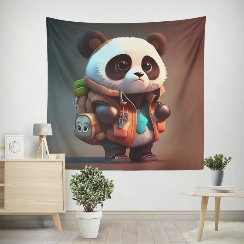 Cute Panda With Backpack Wall Tapestry