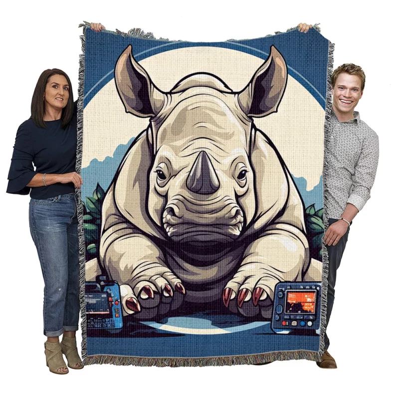 Cute Rhino Kids Illustration Woven Blanket