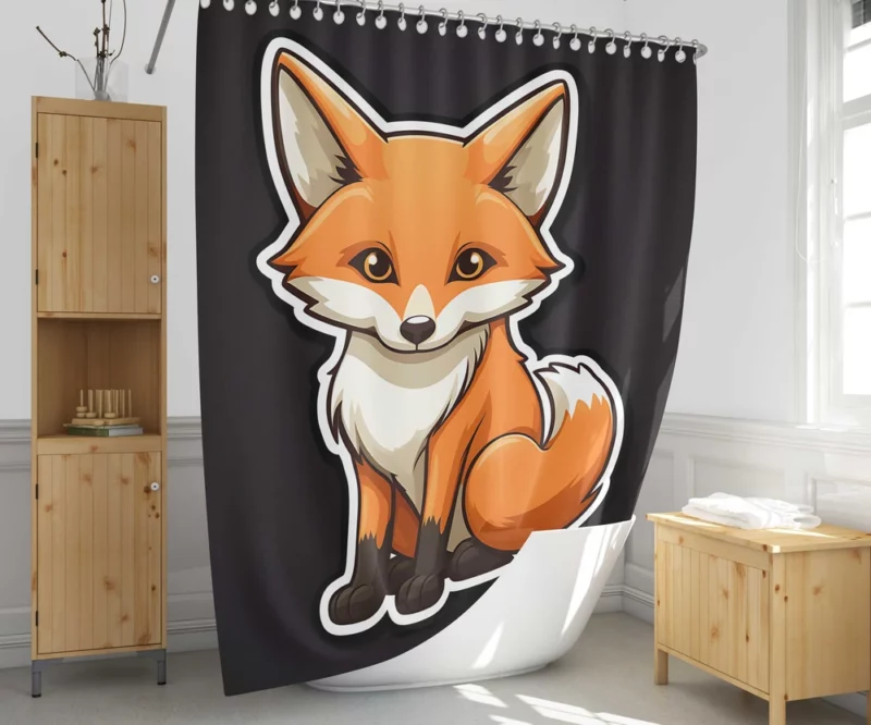 Cute Smiling Fox Sticker Shower Curtain 1