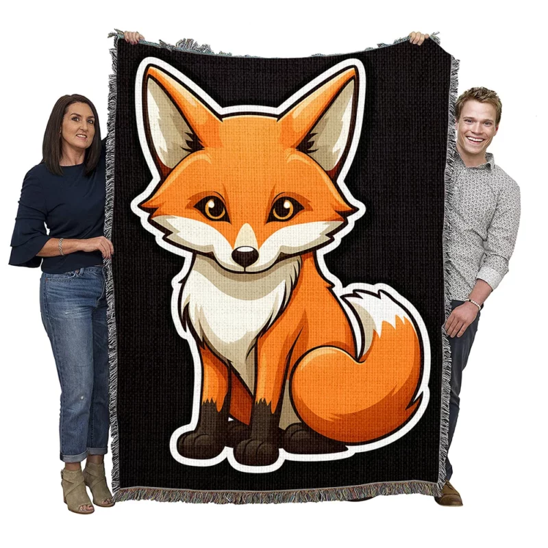 Cute Smiling Fox Sticker Woven Blanket