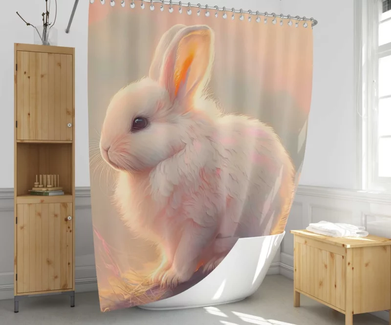 Cute White Easter Bunny Shower Curtain 1