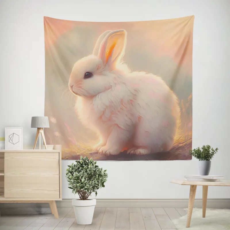 Cute White Easter Bunny Wall Tapestry