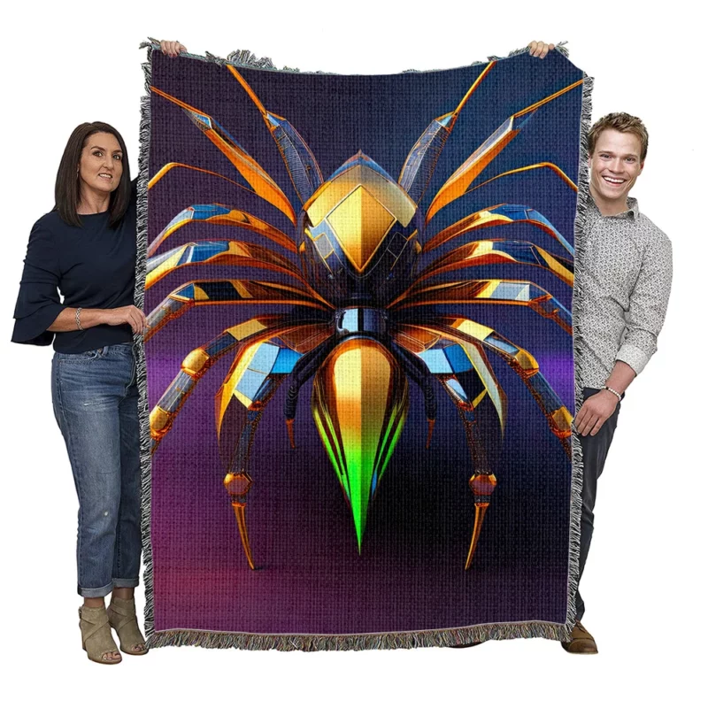 Cyberpunk Spider Illustration Woven Blanket