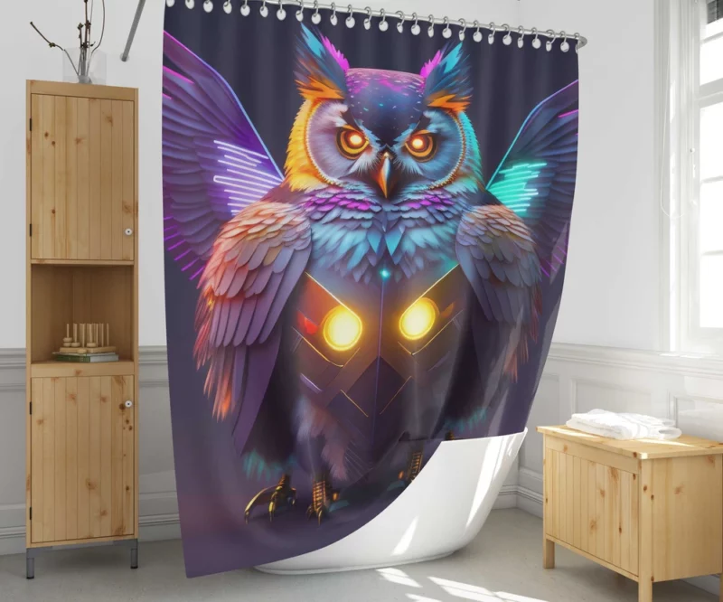 Cyborg Steampunk Owl Art Shower Curtain 1
