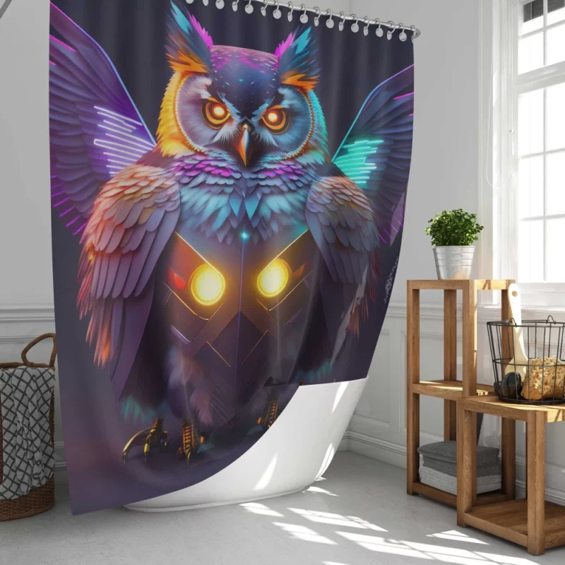Cyborg Steampunk Owl Art Shower Curtain