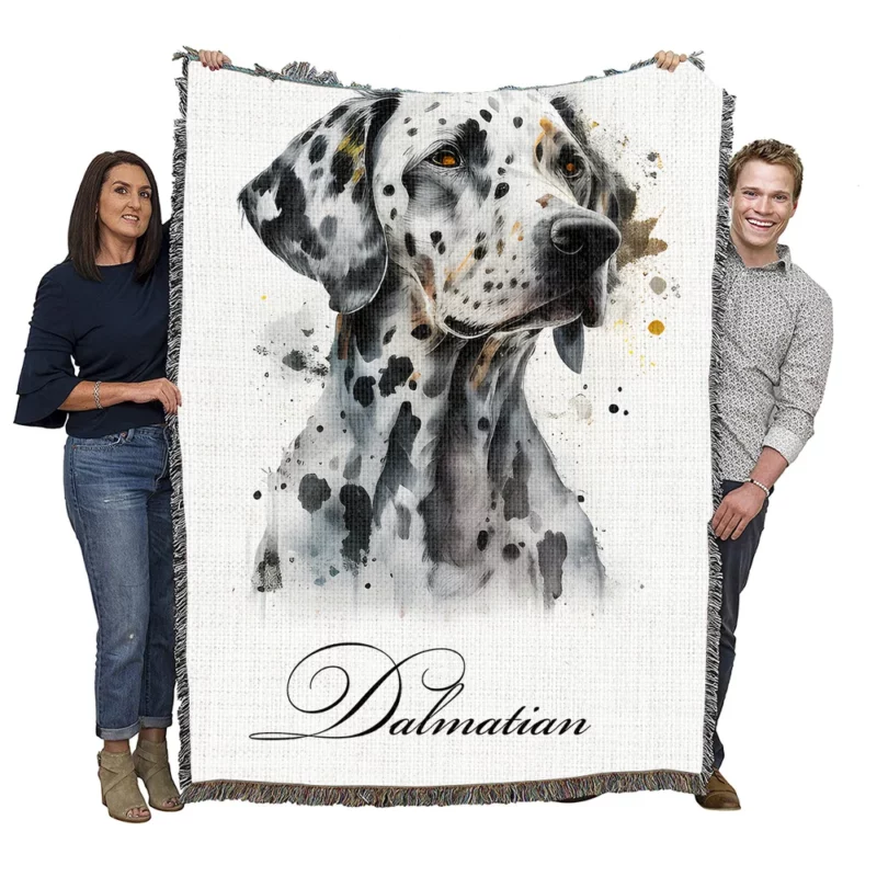 Dalmatian Dog Watercolor Portrait Woven Blanket