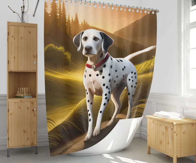 Dalmatian Dog in Mountain Landscape Shower Curtain 1