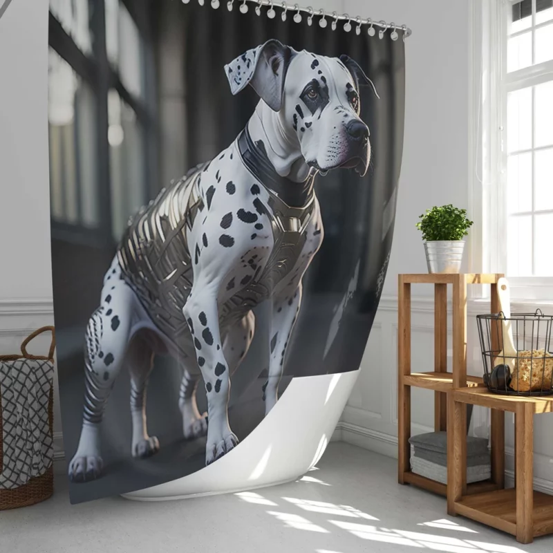 Dalmatian Wearing a Labelled Shirt Shower Curtain