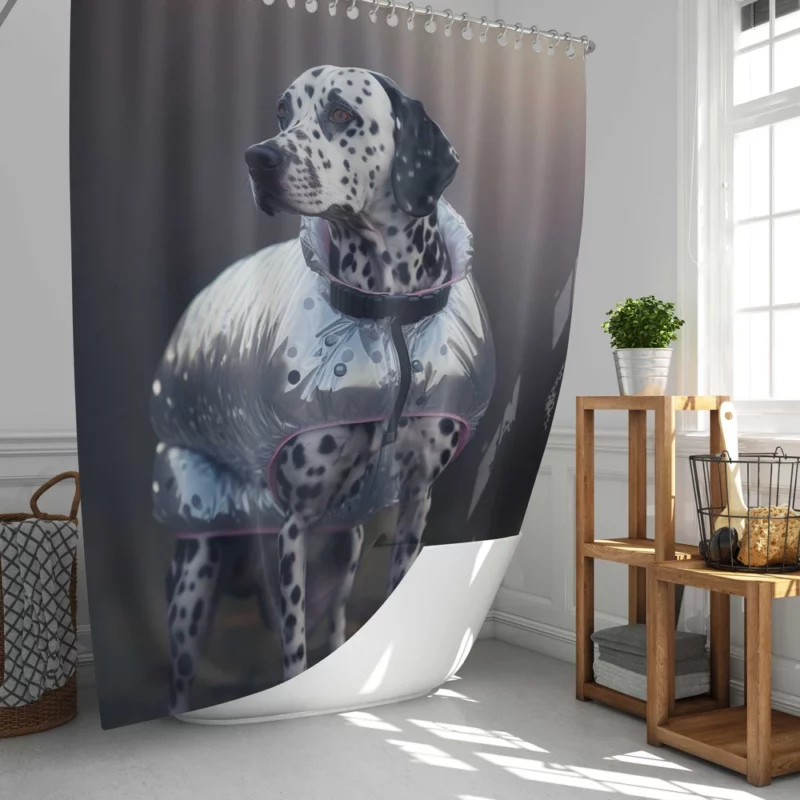 Dalmatian in Raincoat in Leaves Shower Curtain