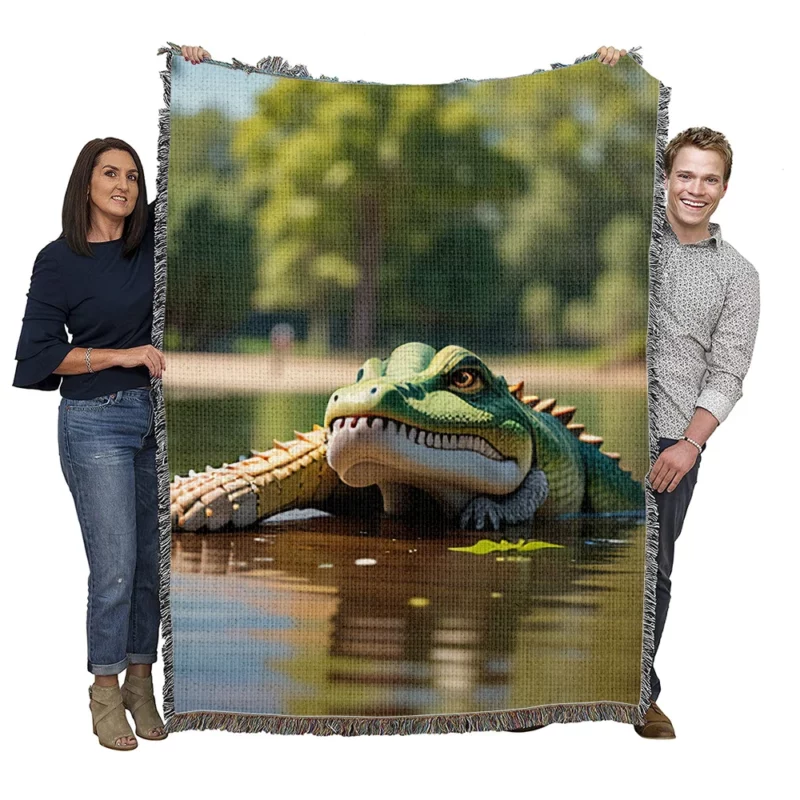 Dangerous Crocodile Artwork Woven Blanket