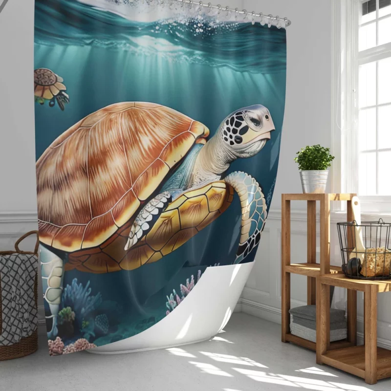 Deep Blue Sea Illustration of Turtles Shower Curtain