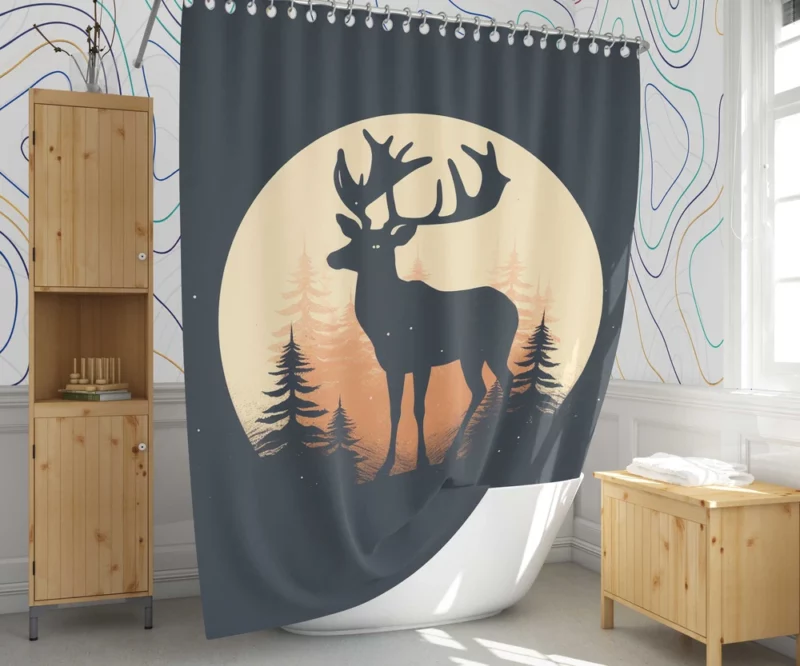 Deer in the Dark Woods at Night Shower Curtain 1