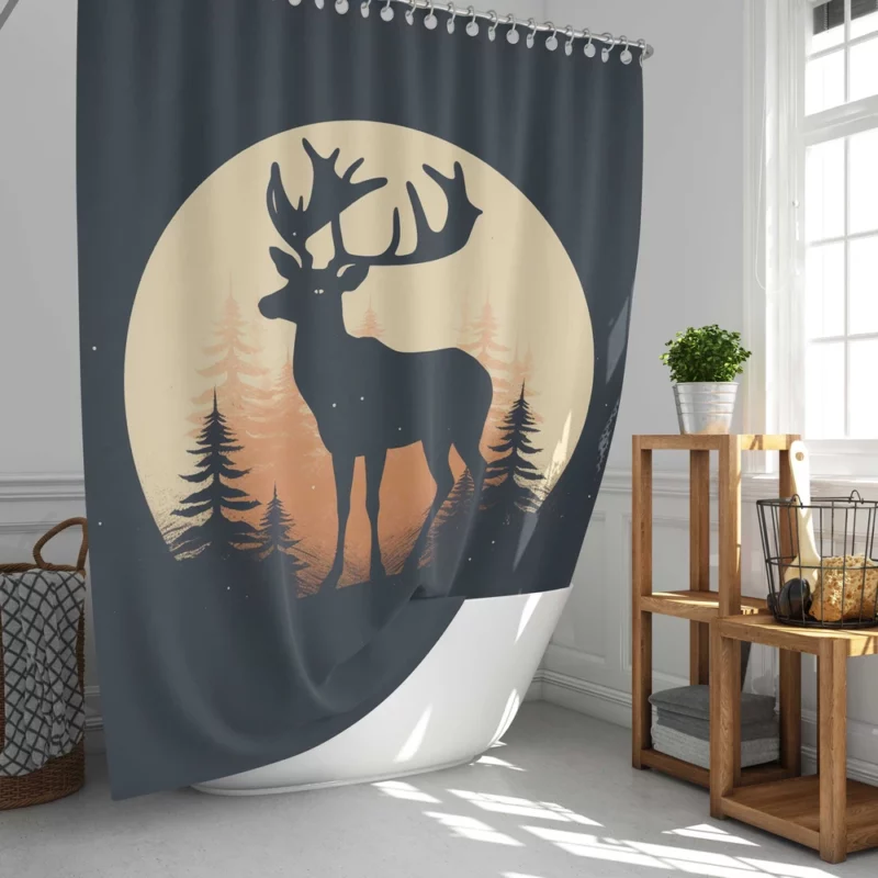 Deer in the Dark Woods at Night Shower Curtain