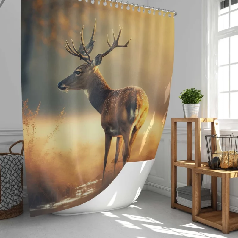 Deer in the Grasses by Water Shower Curtain