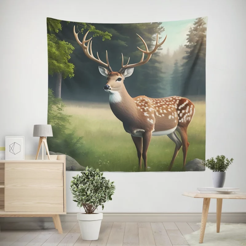 Deer in the Wilderness Wall Tapestry