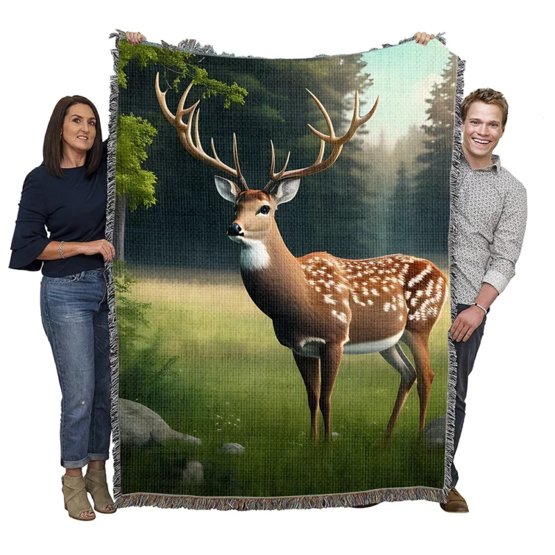 Deer in the Wilderness Woven Blanket