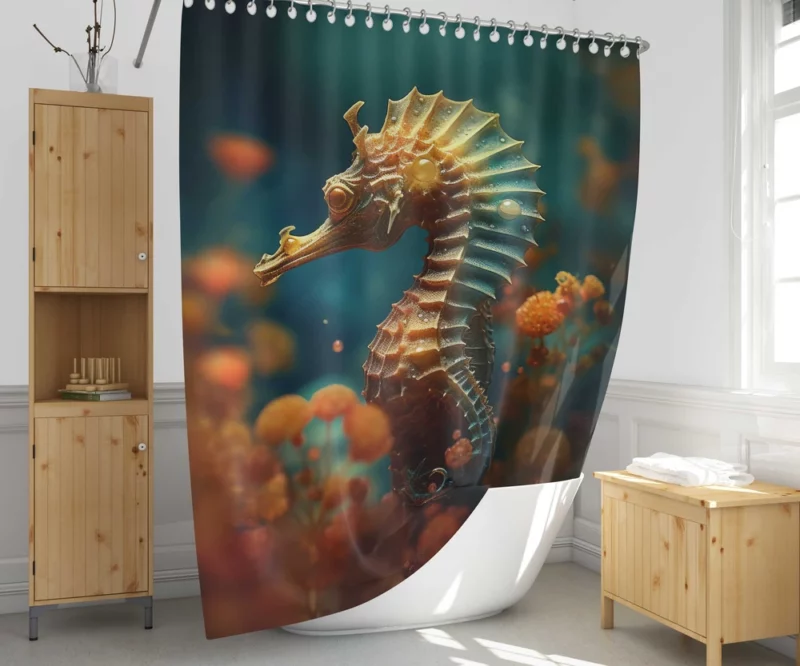 Delicate Seahorse Illustration Shower Curtain 1