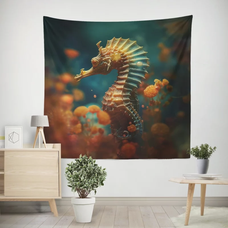 Delicate Seahorse Illustration Wall Tapestry