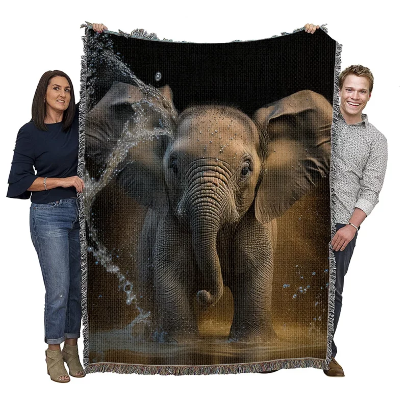 Delightful Baby Elephant Shaking Dry Woven Blanket