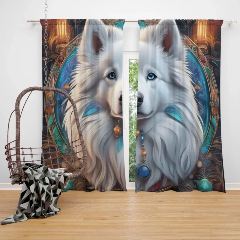 Dog Frosty Companion American Eskimo Curtain