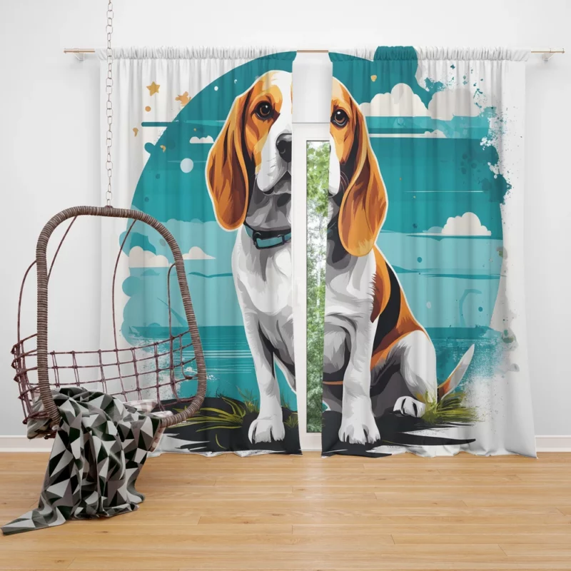 Dog Playful Companion Beagle Joy Curtain