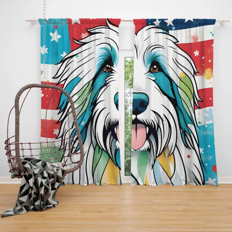 Dog Trusty Companion Bearded Collie Curtain