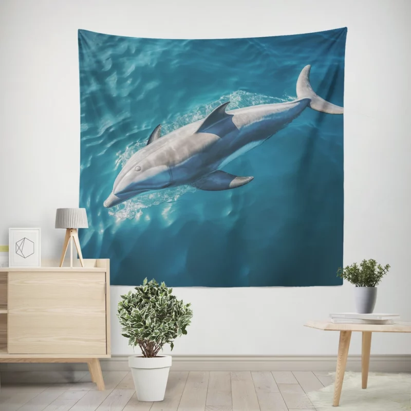 Dolphin Swimming Underwater Wall Tapestry