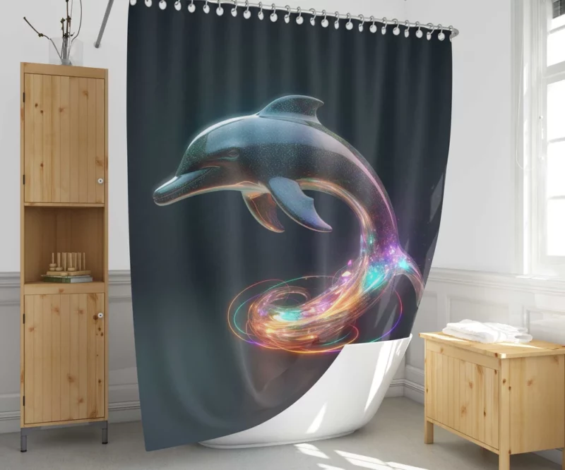 Dolphin With Rainbow Light Shower Curtain 1