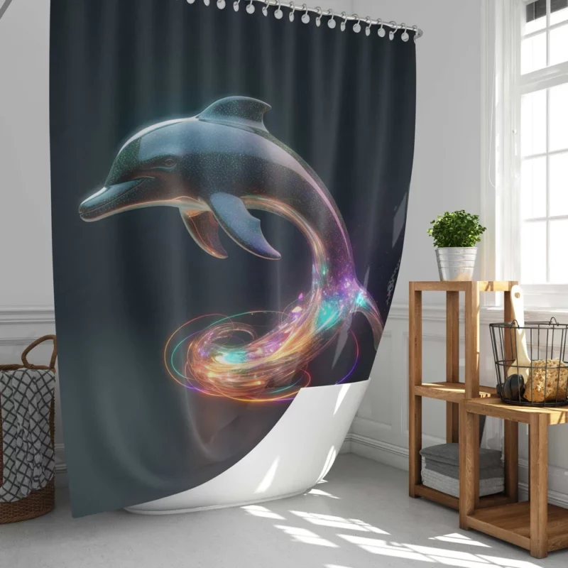 Dolphin With Rainbow Light Shower Curtain