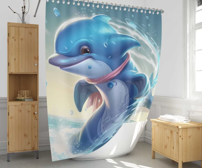 Dolphin With a Pink Scarf Shower Curtain 1