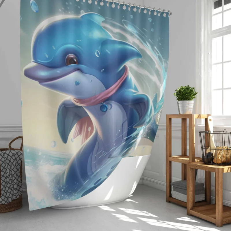Dolphin With a Pink Scarf Shower Curtain