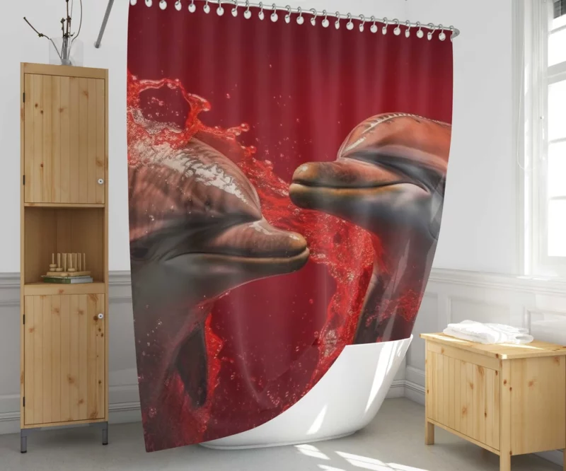 Dolphin on Red Background Shower Curtain 1