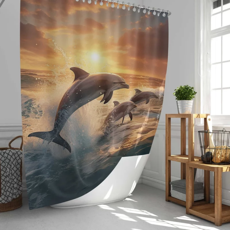 Dolphins Jumping in Blue Waters Shower Curtain