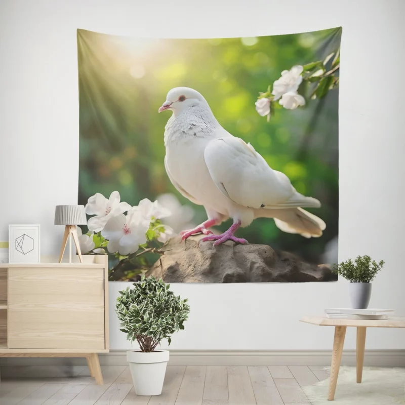 Dove Among Plants and Stone Wall Tapestry