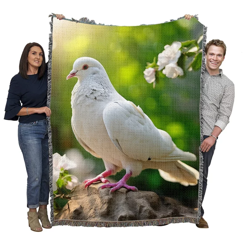 Dove Among Plants and Stone Woven Blanket
