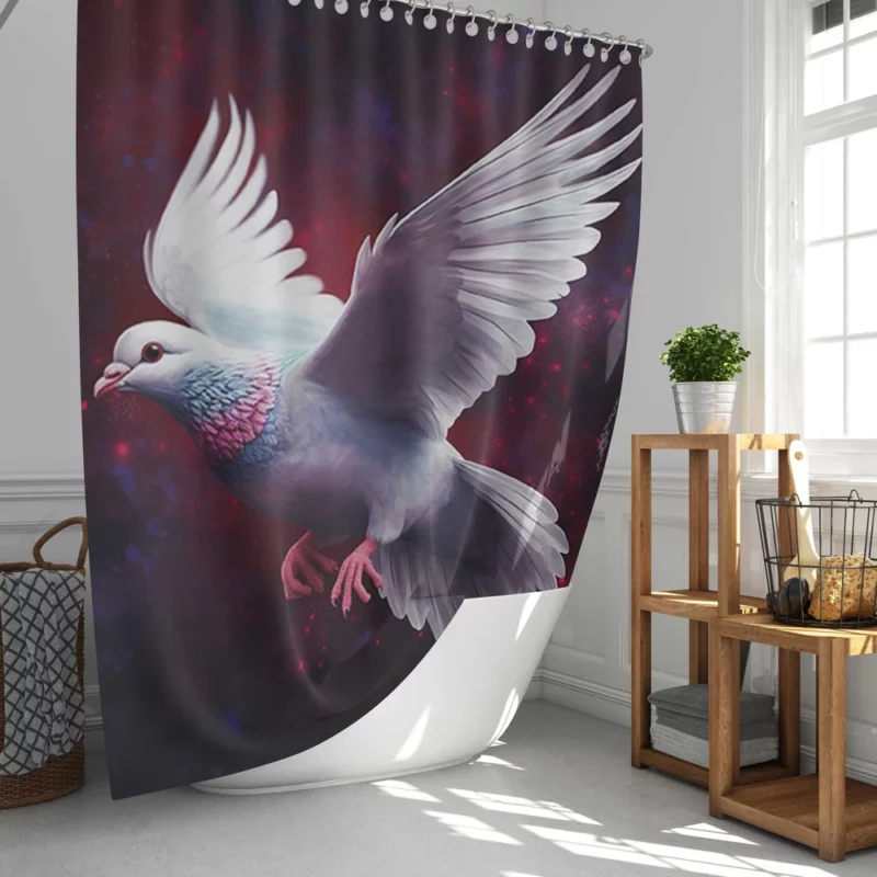 Dove Flying in Painted Sky Shower Curtain