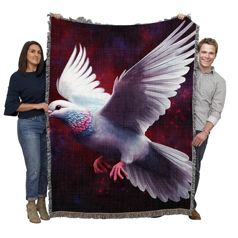 Dove Flying in Painted Sky Woven Blanket