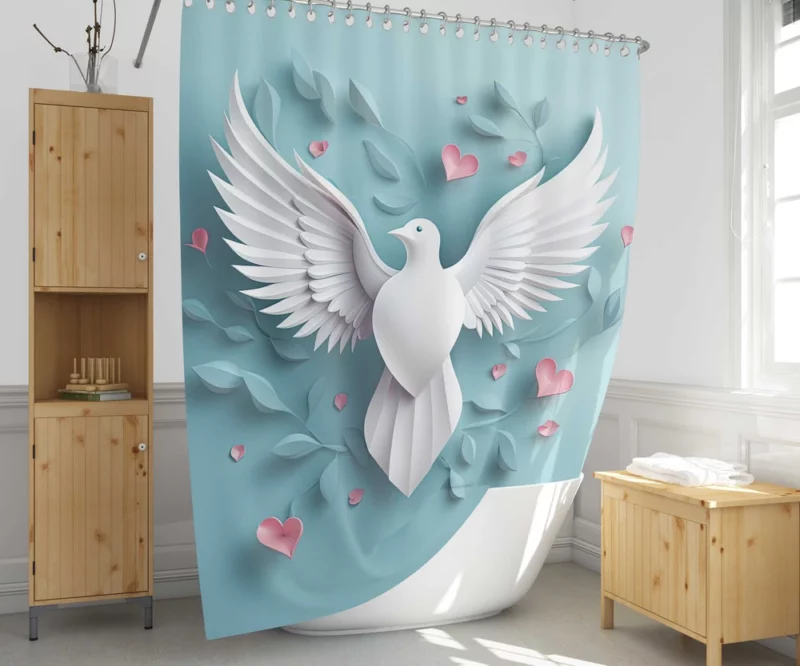 Dove With Heart Light Effect Shower Curtain 1