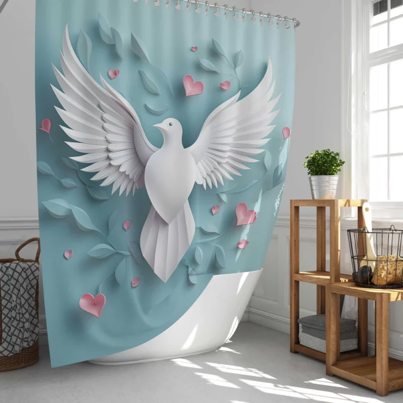 Dove With Heart Light Effect Shower Curtain