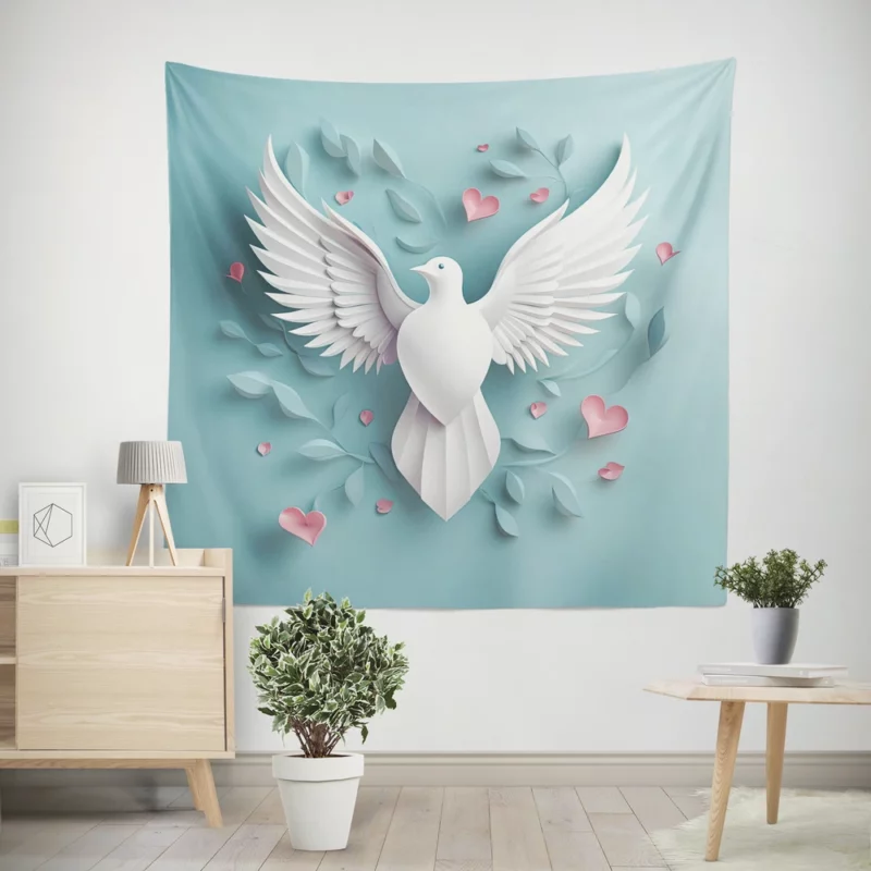 Dove With Heart Light Effect Wall Tapestry