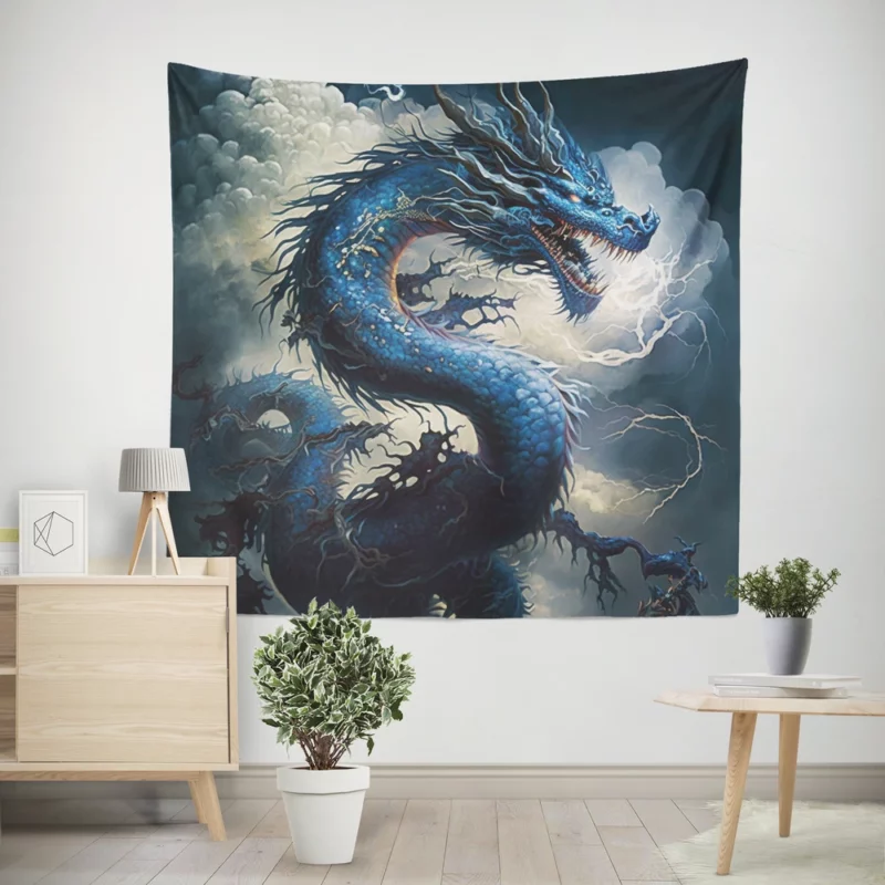 Dragon Breathing Lightning Wall Tapestry