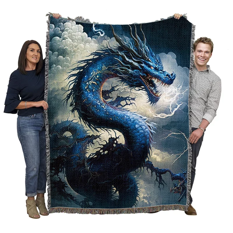 Dragon Breathing Lightning Woven Blanket