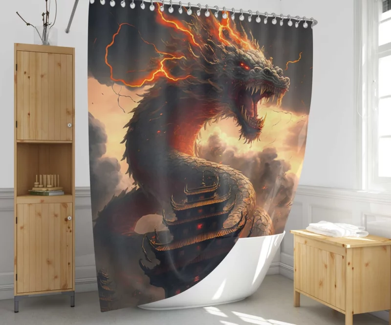 Dragon Creature Close-Up Shower Curtain 1