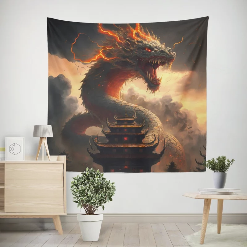 Dragon Creature Close-Up Wall Tapestry