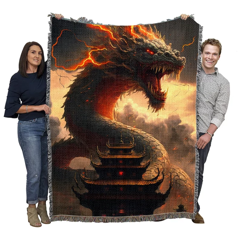 Dragon Creature Close-Up Woven Blanket