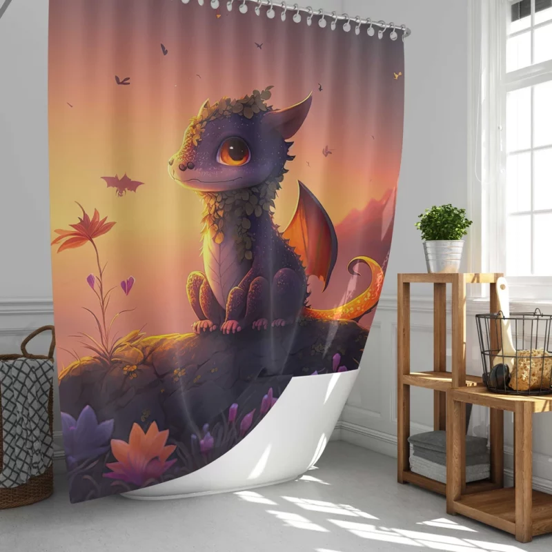 Dragon at Magical Sunrise Shower Curtain