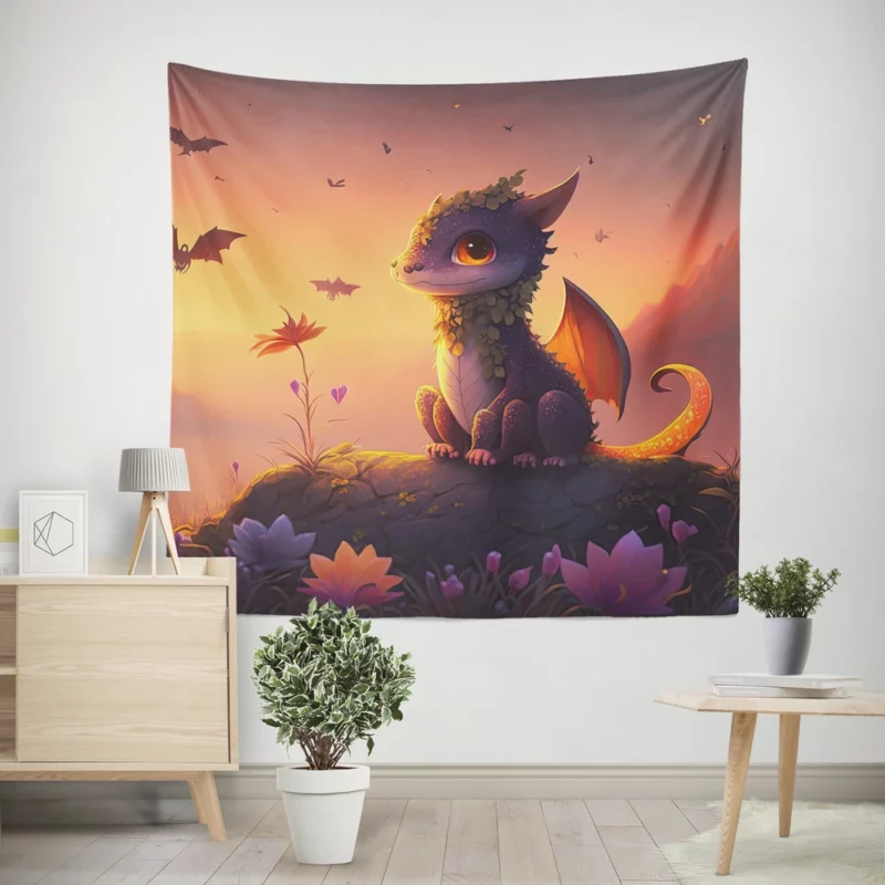 Dragon at Magical Sunrise Wall Tapestry